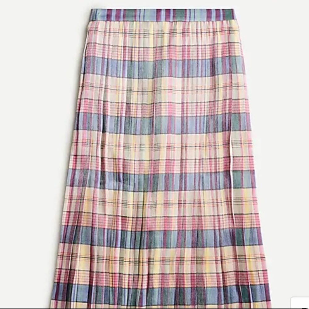 J Crew Pleated midi skirt in shimmering plaid NWOT size 10